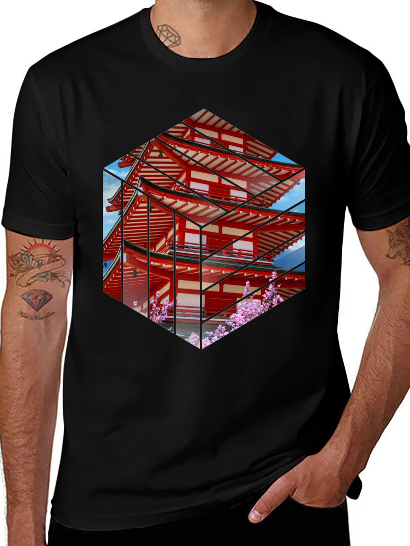 Variant 23 of Japanese Pagoda Geometric T-Shirt