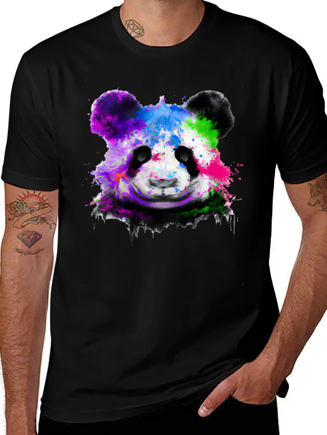 Variant 22 of Vibrant Panda Graphic Tee - Men's Black T-Shirt