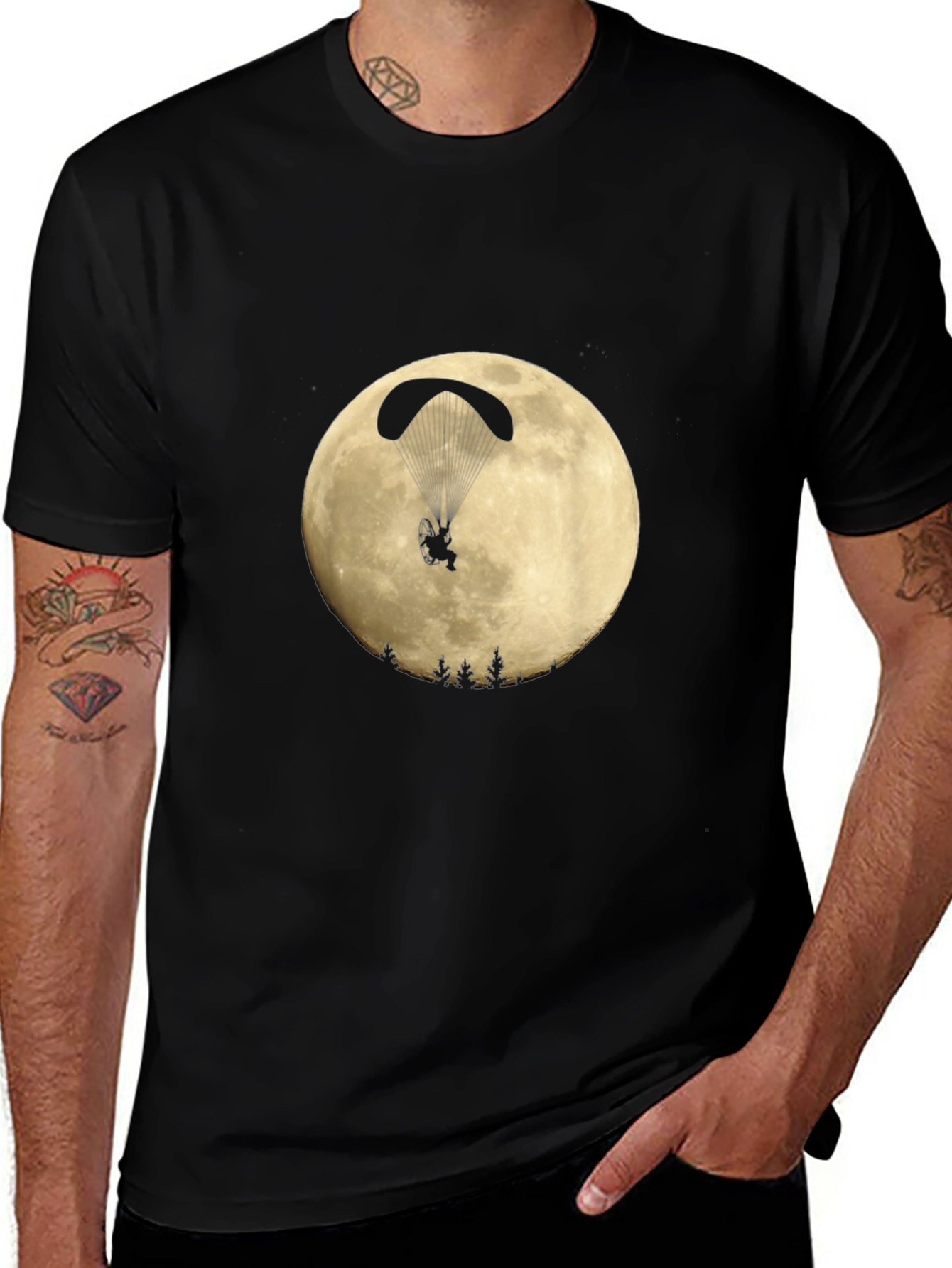 Variant 25 of Paragliding Moon Graphic Black T-Shirt