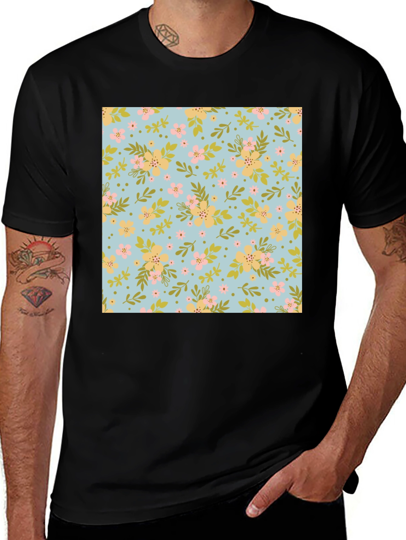 Variant 24 of Floral Pattern Black T-Shirt