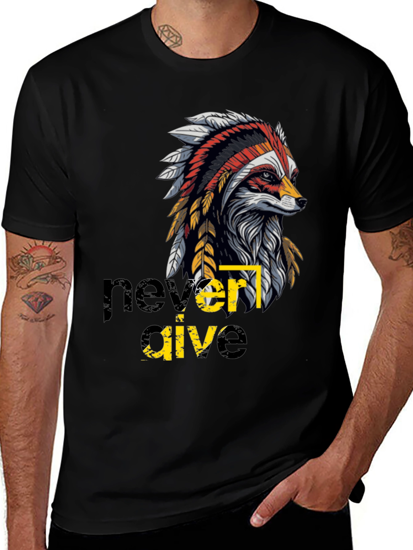 Variant 23 of Never Give Up Indian Headdress Graphic Tee