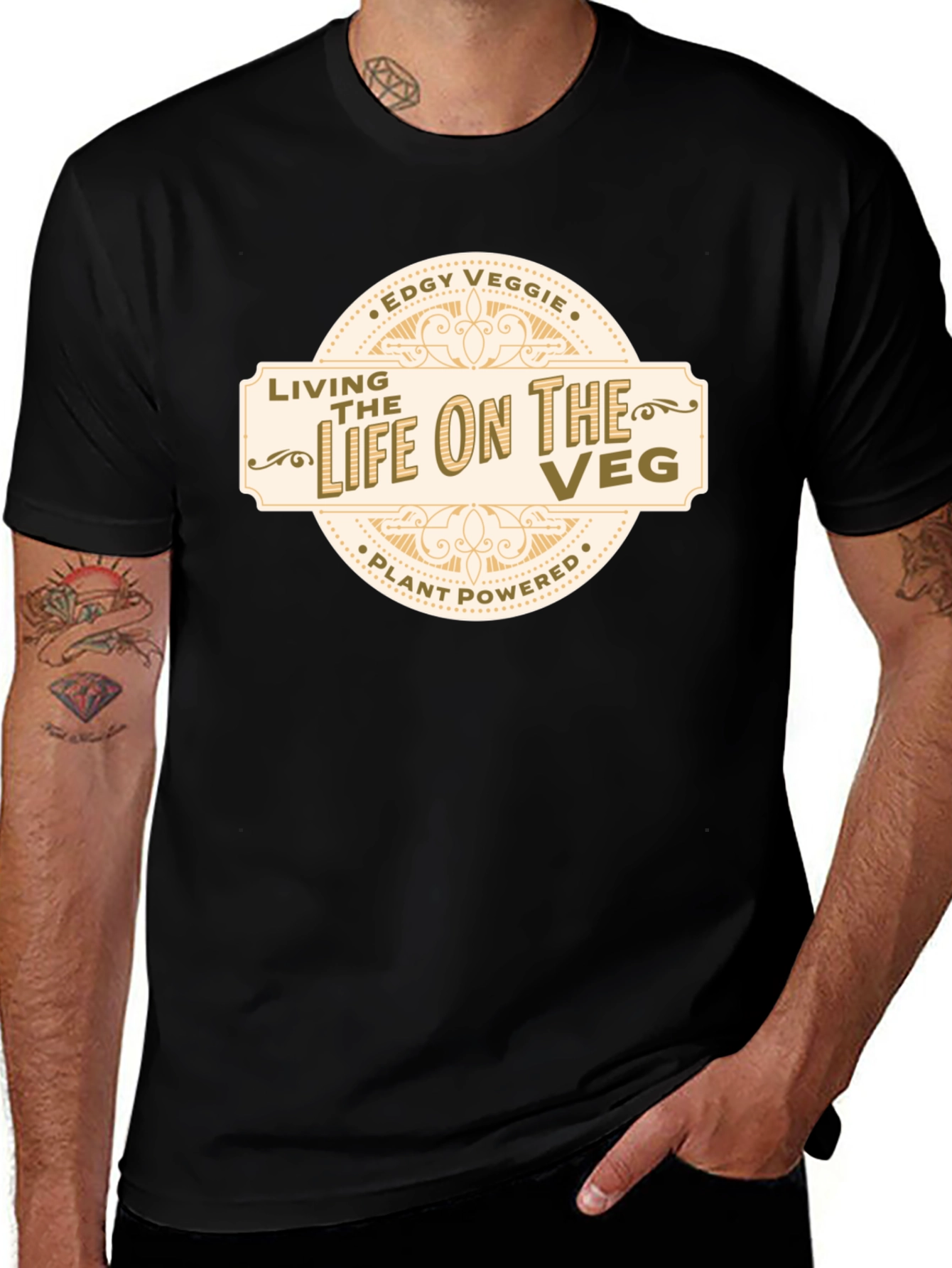 Variant 4 of Edgy Veggie Black T-Shirt - Living the Life on the Veg
