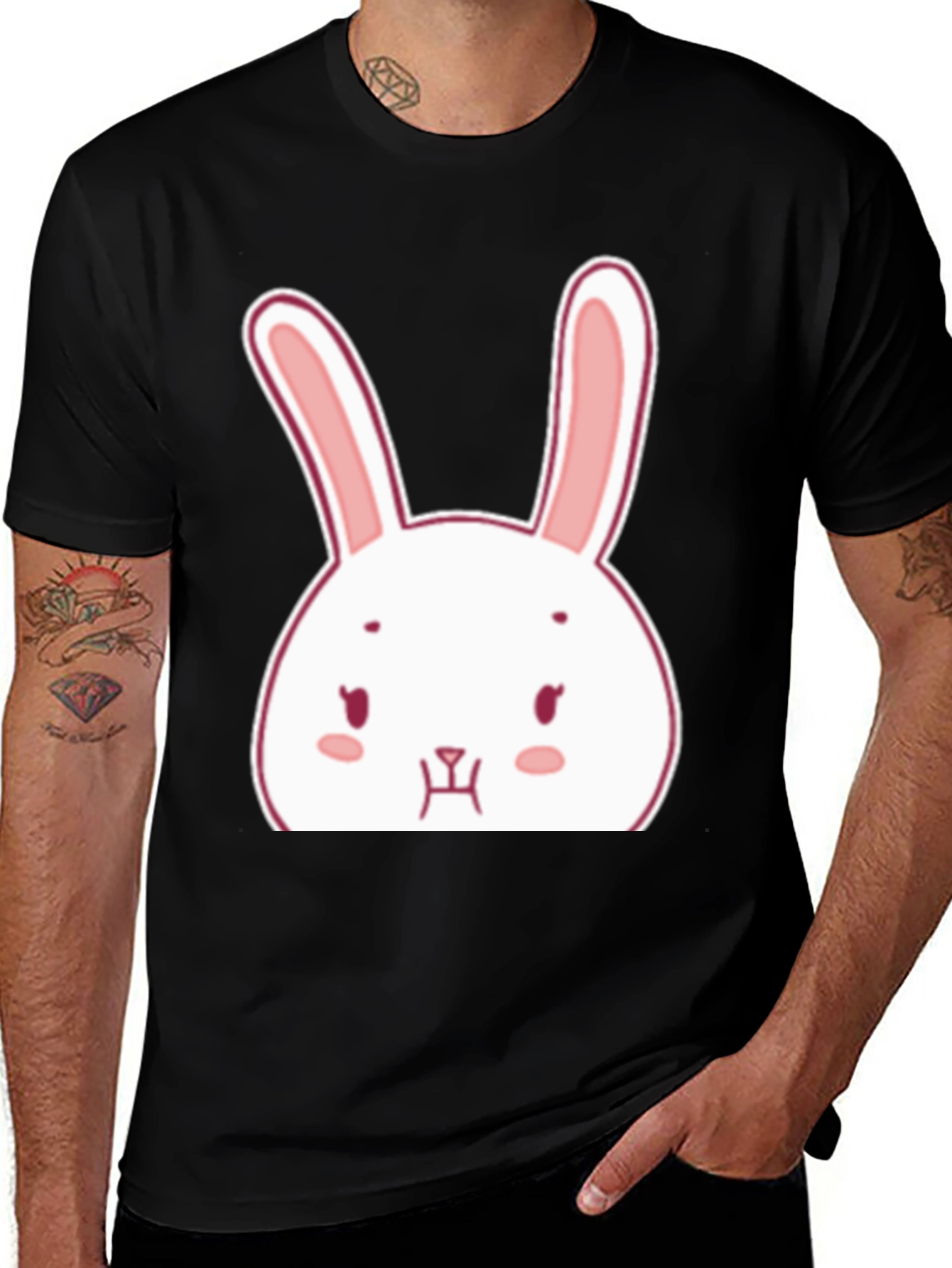 Variant 14 of Cute Bunny Graphic Tee - Black