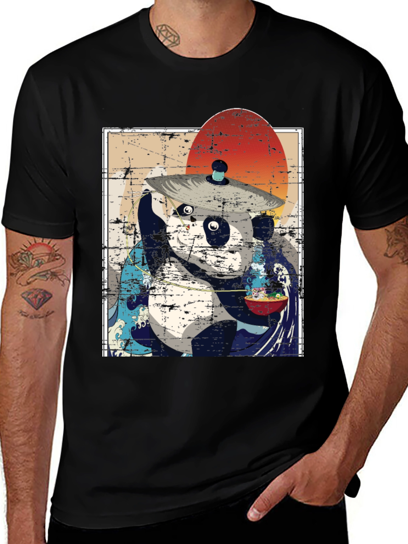 Variant 4 of Panda Ramen Graphic Tee - Men's Black T-Shirt