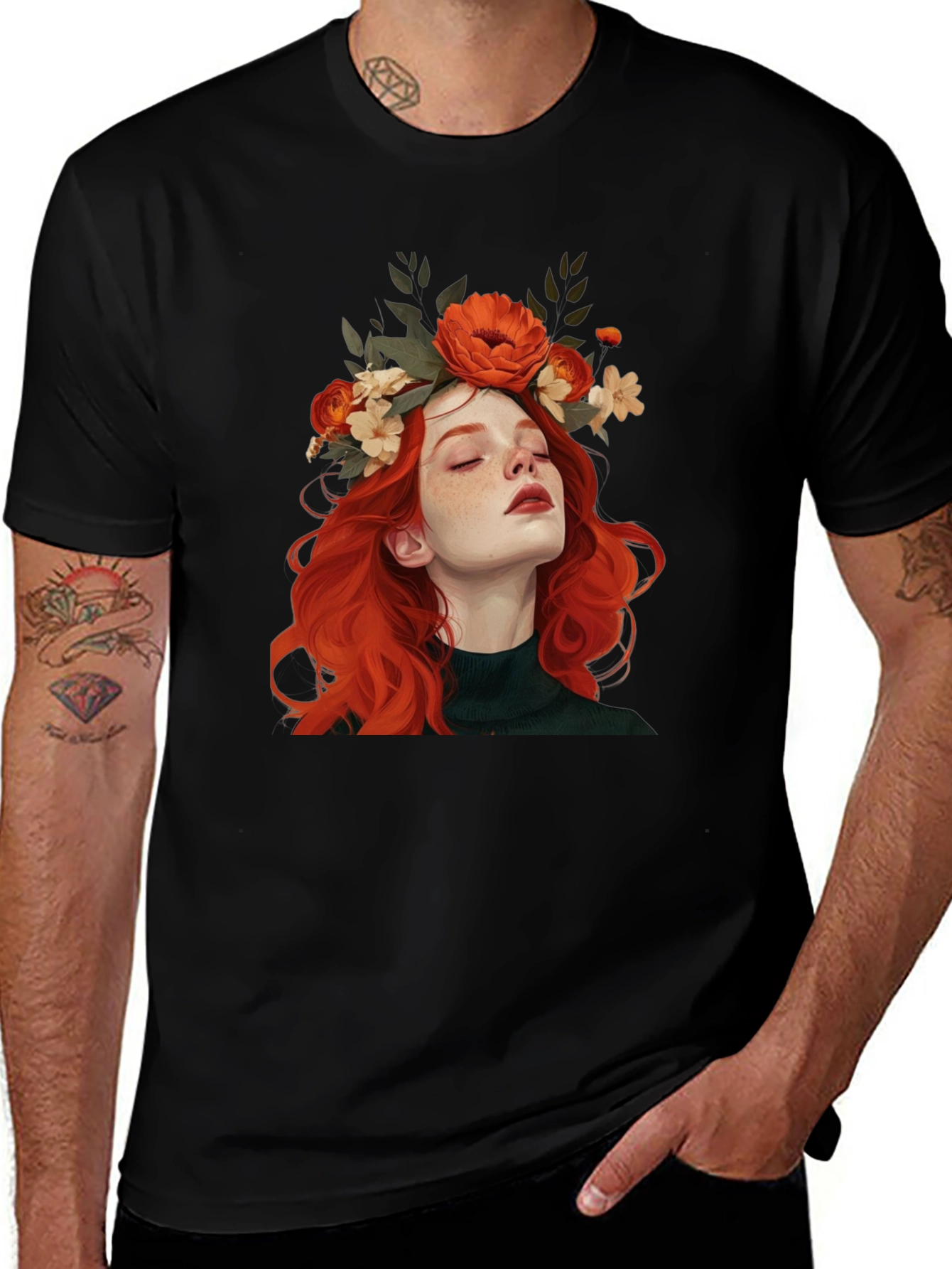 Variant 22 of Floral Crown Woman Graphic Black T-Shirt