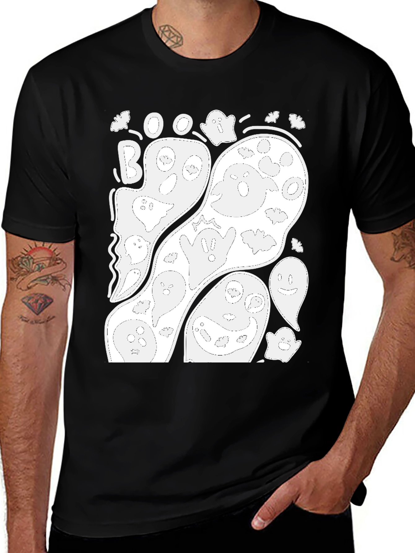 Black Ghostly Boo Halloween Graphic T-Shirt main image