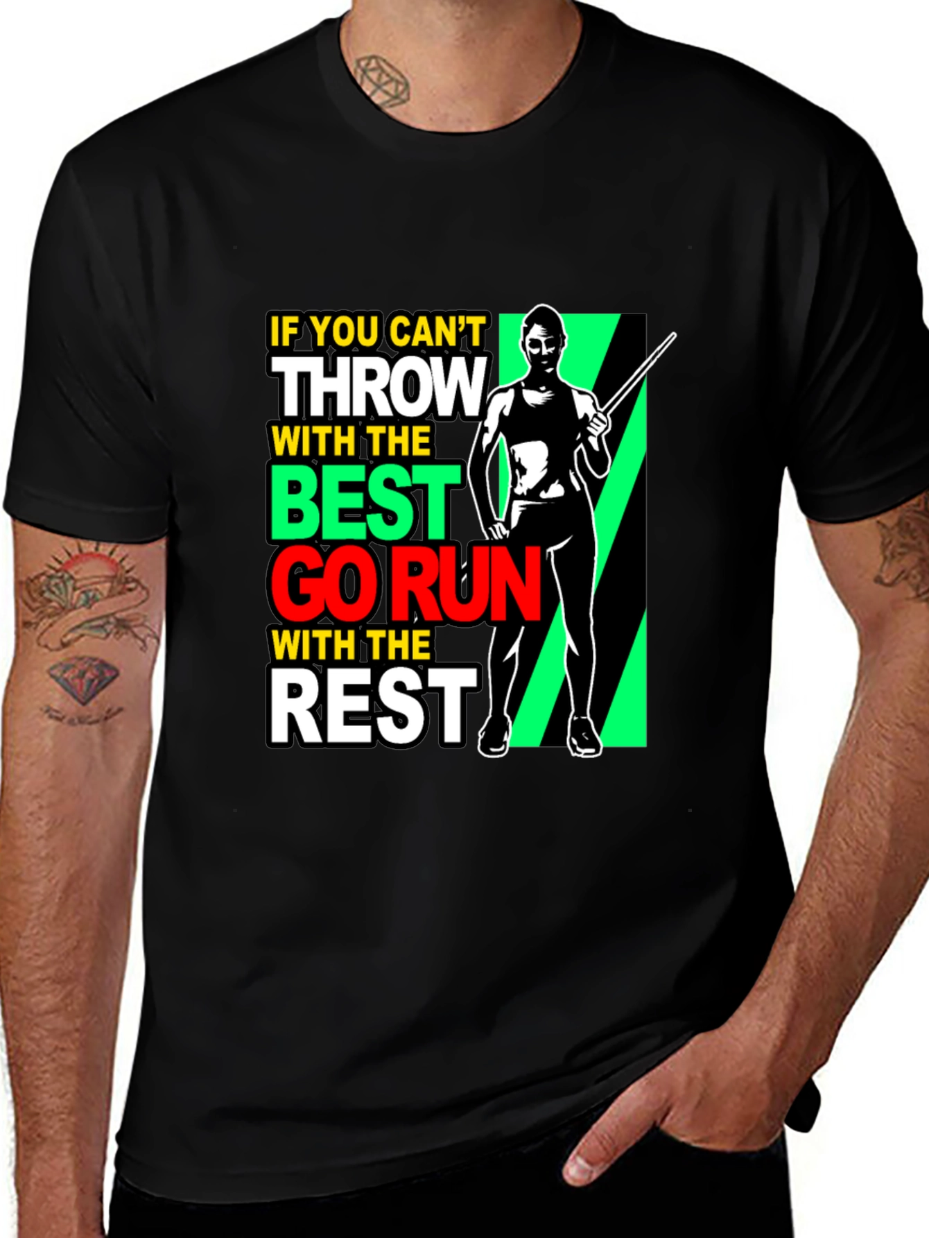 Black Thrower Graphic Tee - If You Can't Throw Go Run! main image