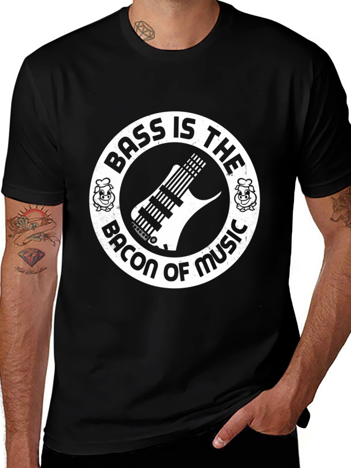 Variant 27 of Bass is the Bacon of Music T-Shirt - Funny Musician Tee