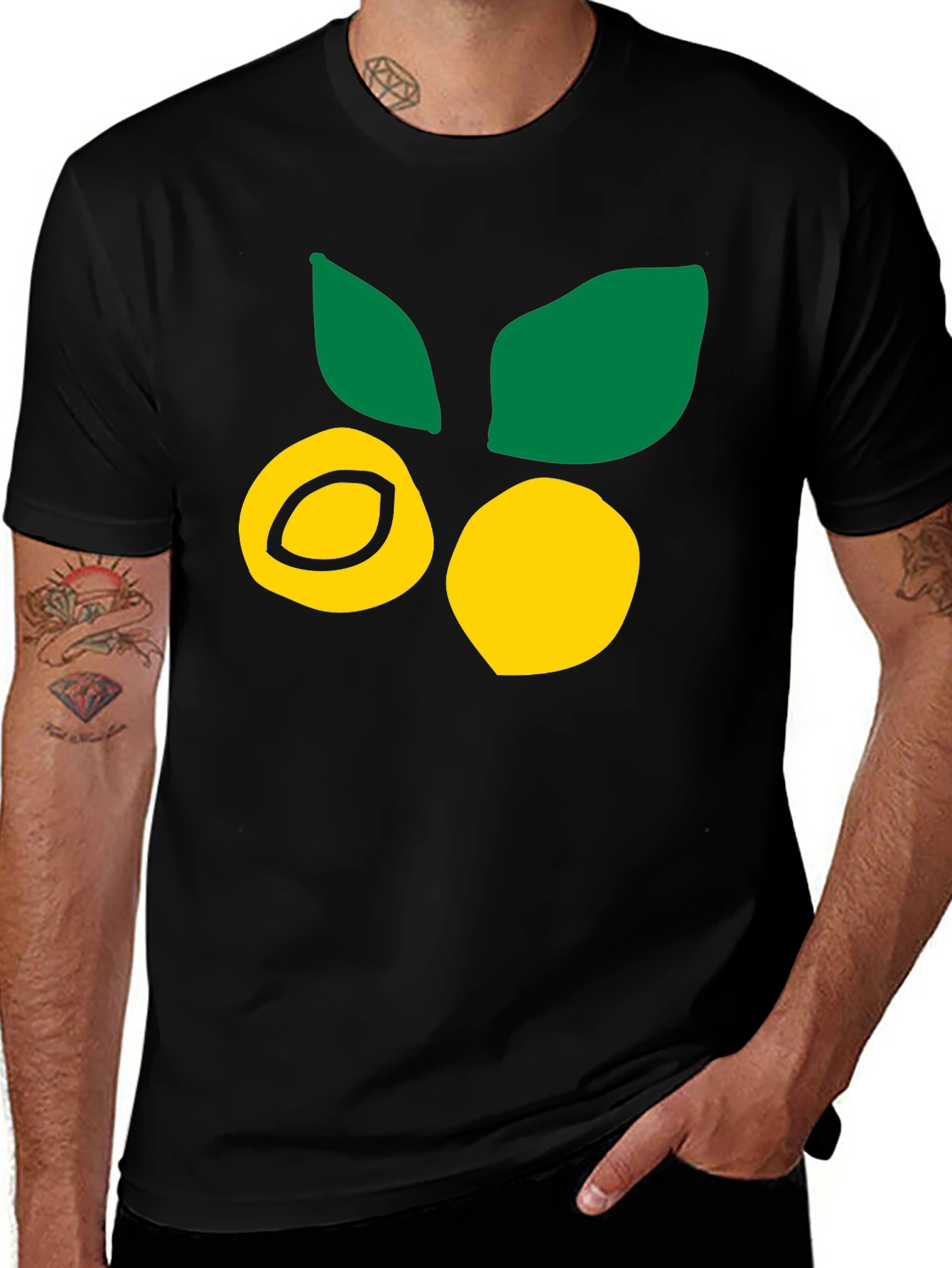Variant 10 of Citrus Fruit Graphic Tee - Black Cotton T-Shirt