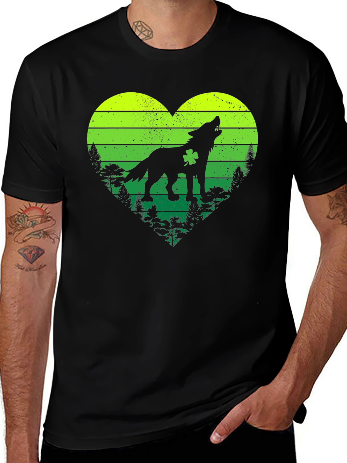 Variant 16 of St. Patrick's Day Wolf Heart Graphic Tee