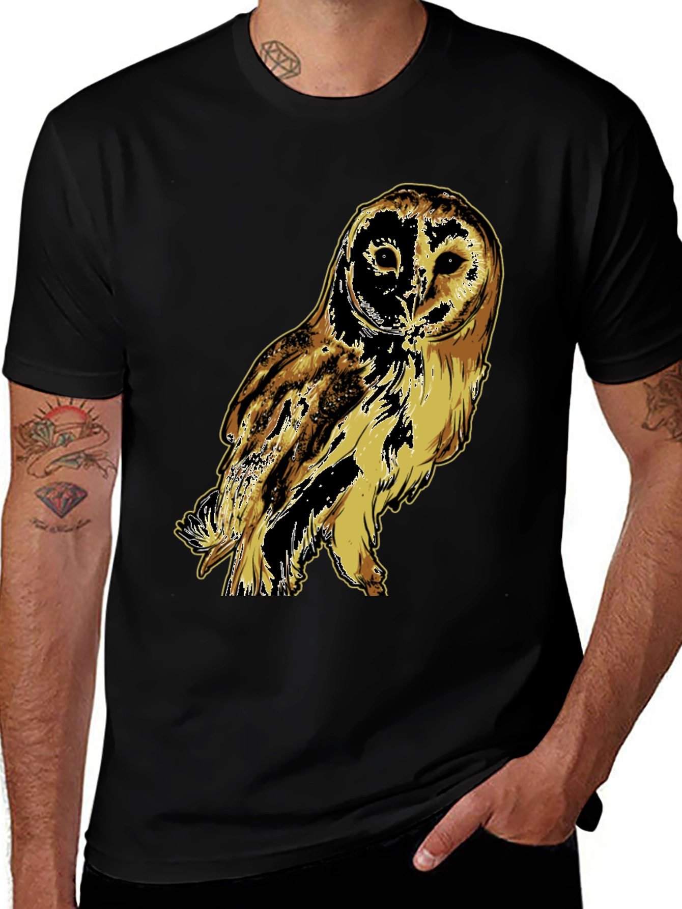 Variant 13 of Owl Graphic Print Black T-Shirt