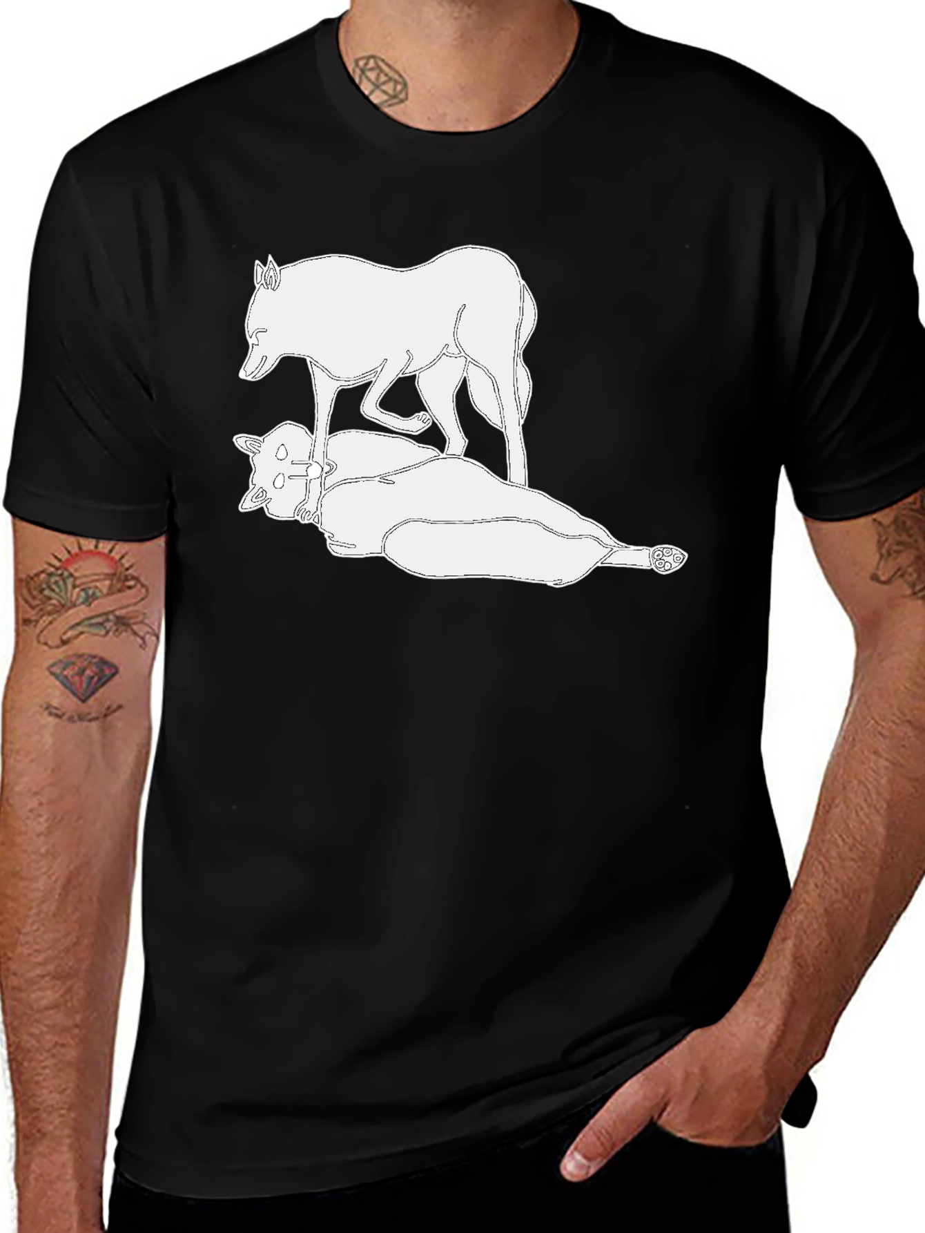 Variant 5 of Black T-Shirt with White Wolf Design