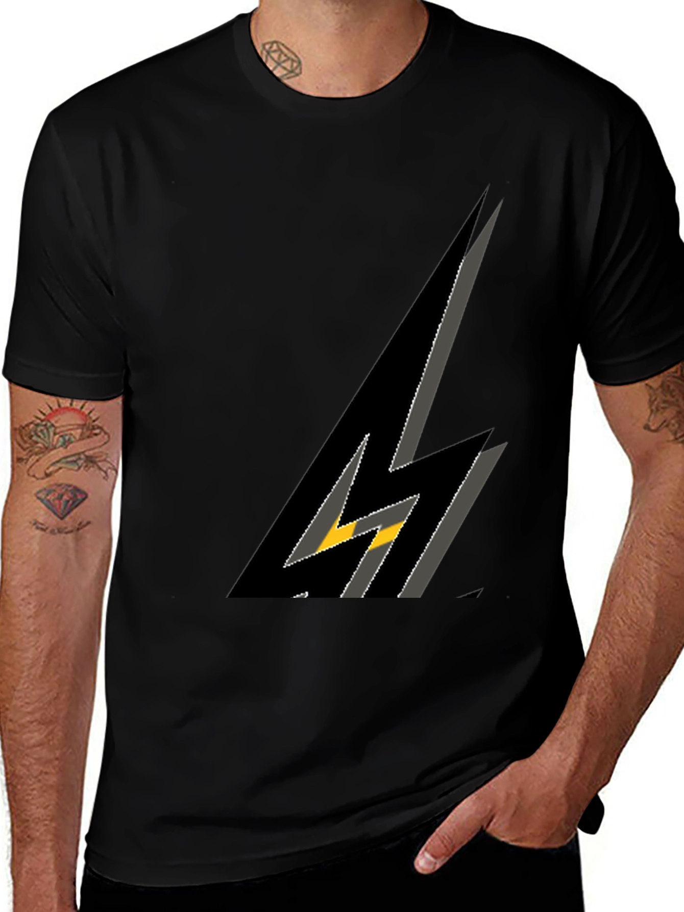 Variant 18 of Stylish Black Graphic Tee - Lightning Bolt Design