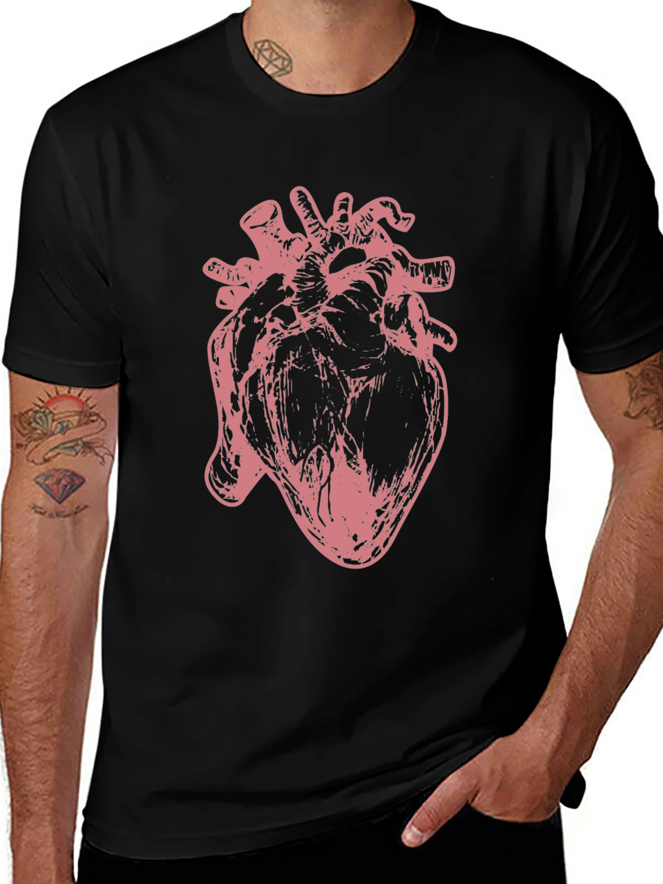 Black Anatomical Heart Graphic Tee - Unique Design main image