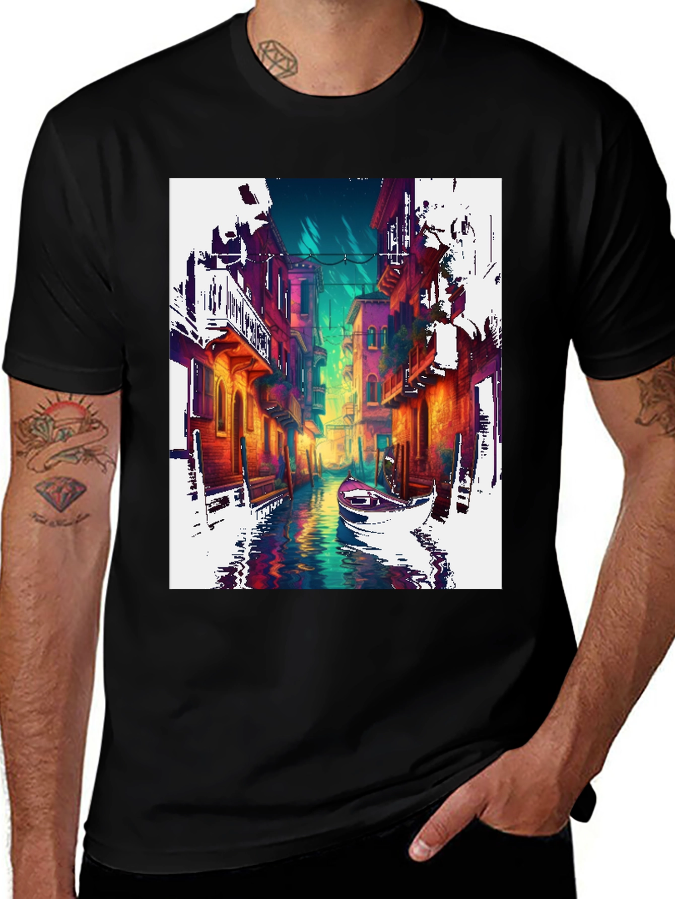 Venice Canal Art T-Shirt - Black