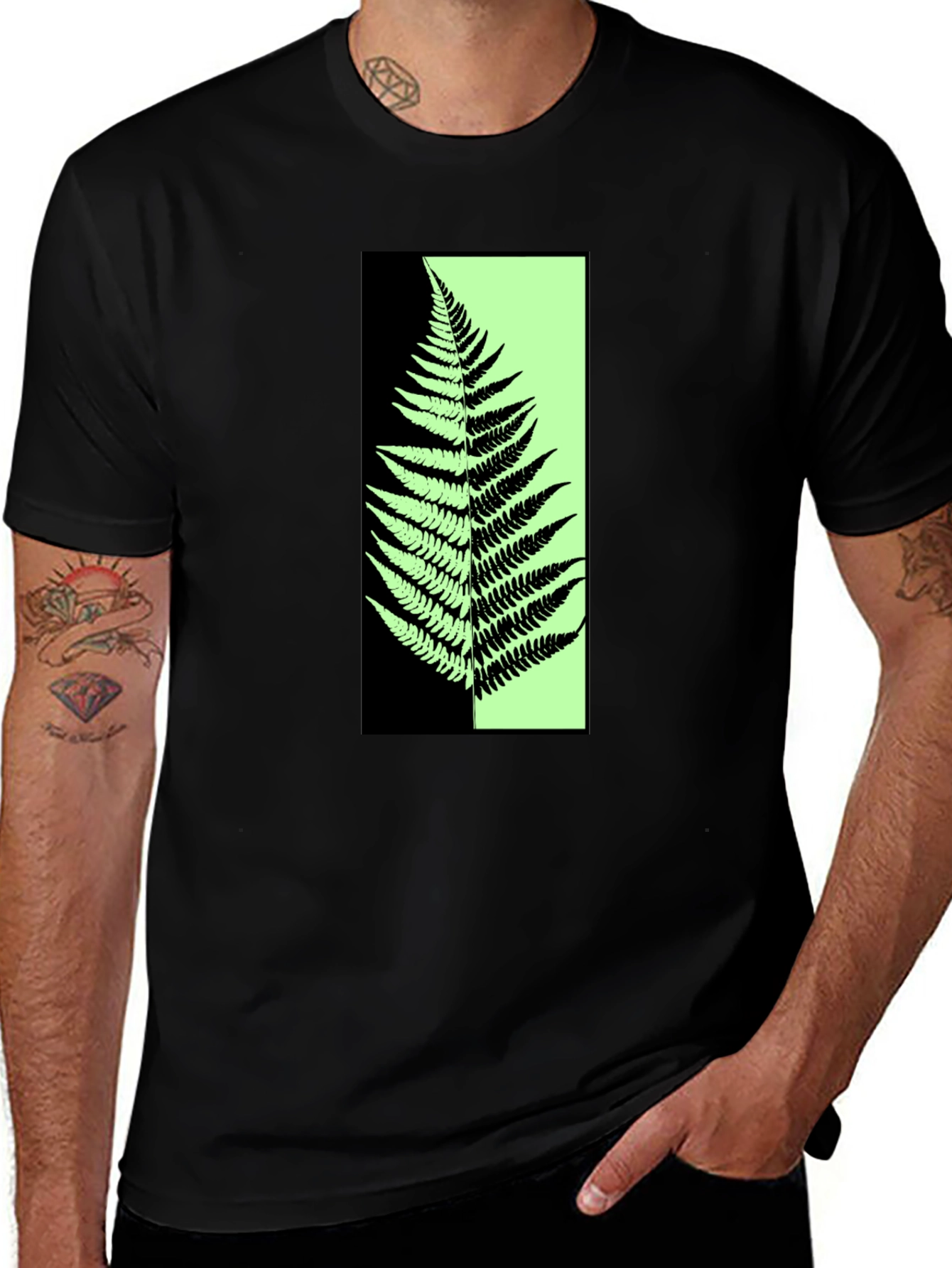 Variant 12 of Abstract Fern Graphic Print Black T-Shirt