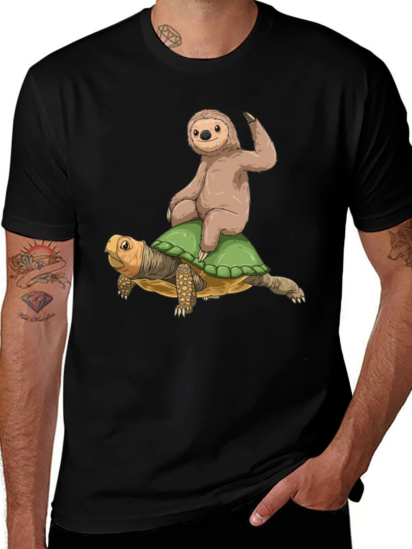 Variant 3 of Sloth Riding Turtle Graphic Tee - Cool Animal Shirt
