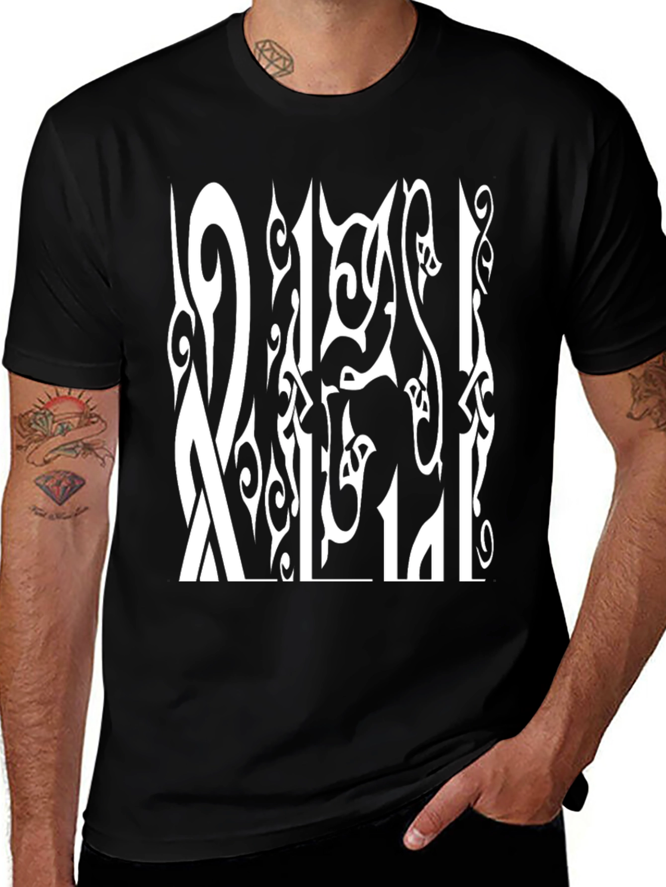Variant 7 of Abstract Graphic Print Tee - Black