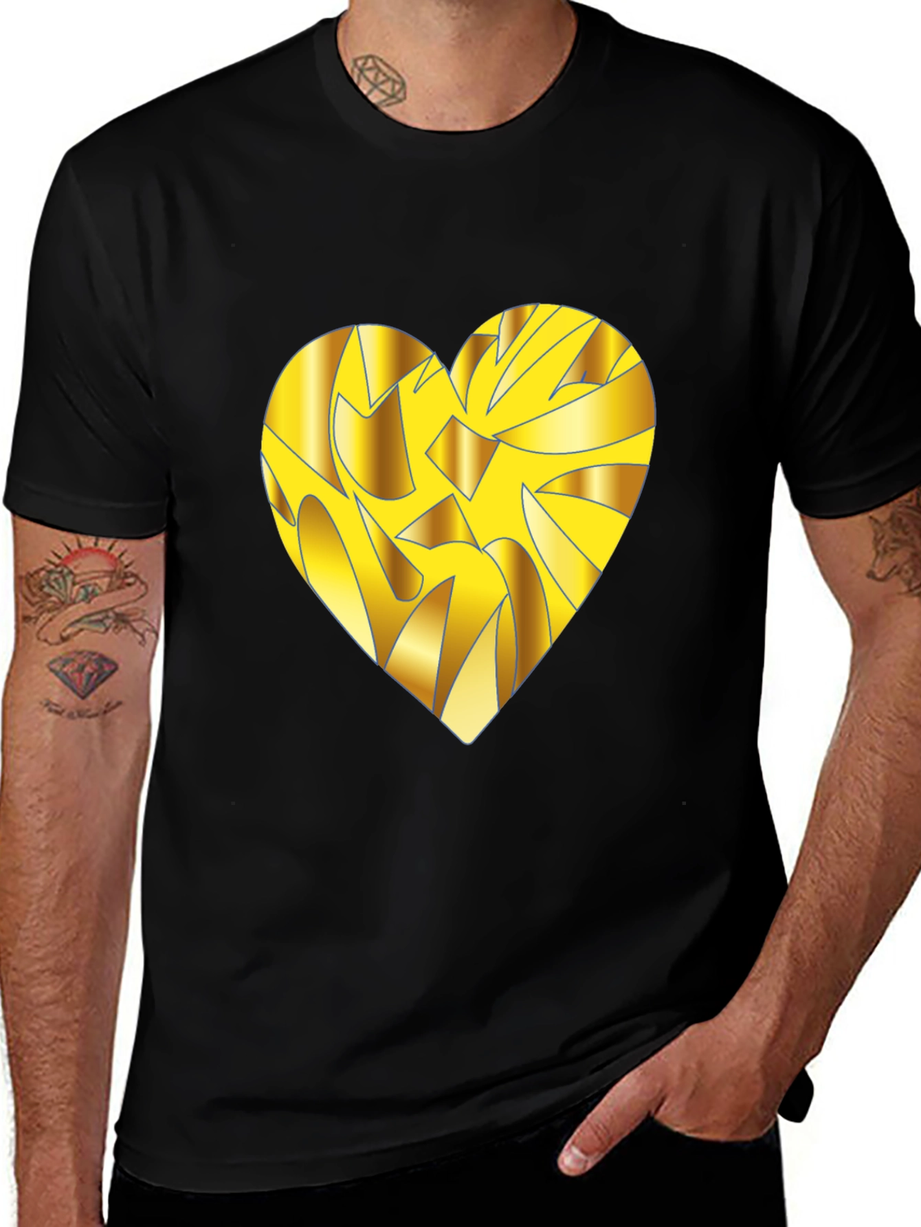 Variant 8 of Gold Heart Graphic Black T-Shirt