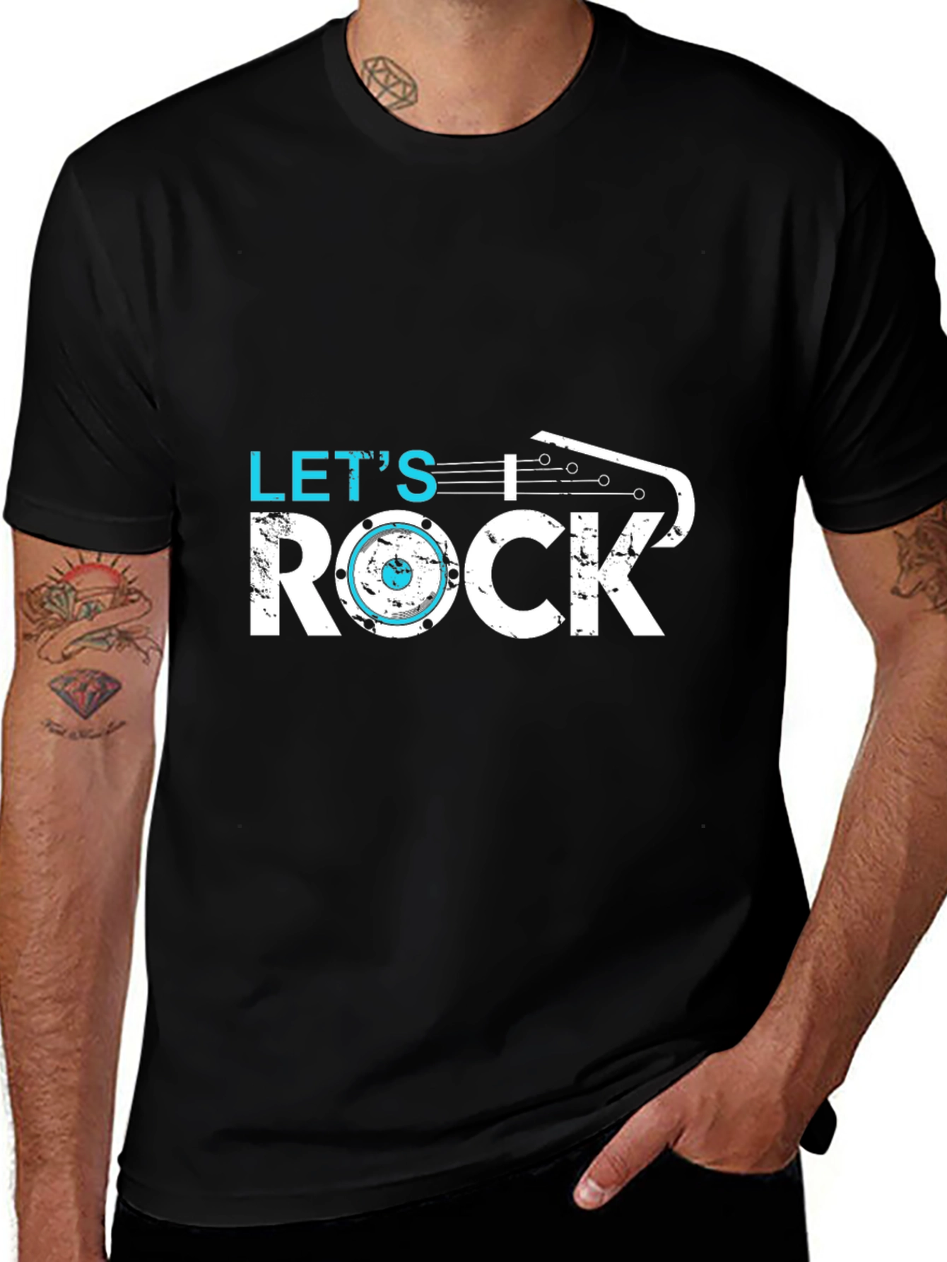 Black Let's Rock T-Shirt - Music Lover Tee main image