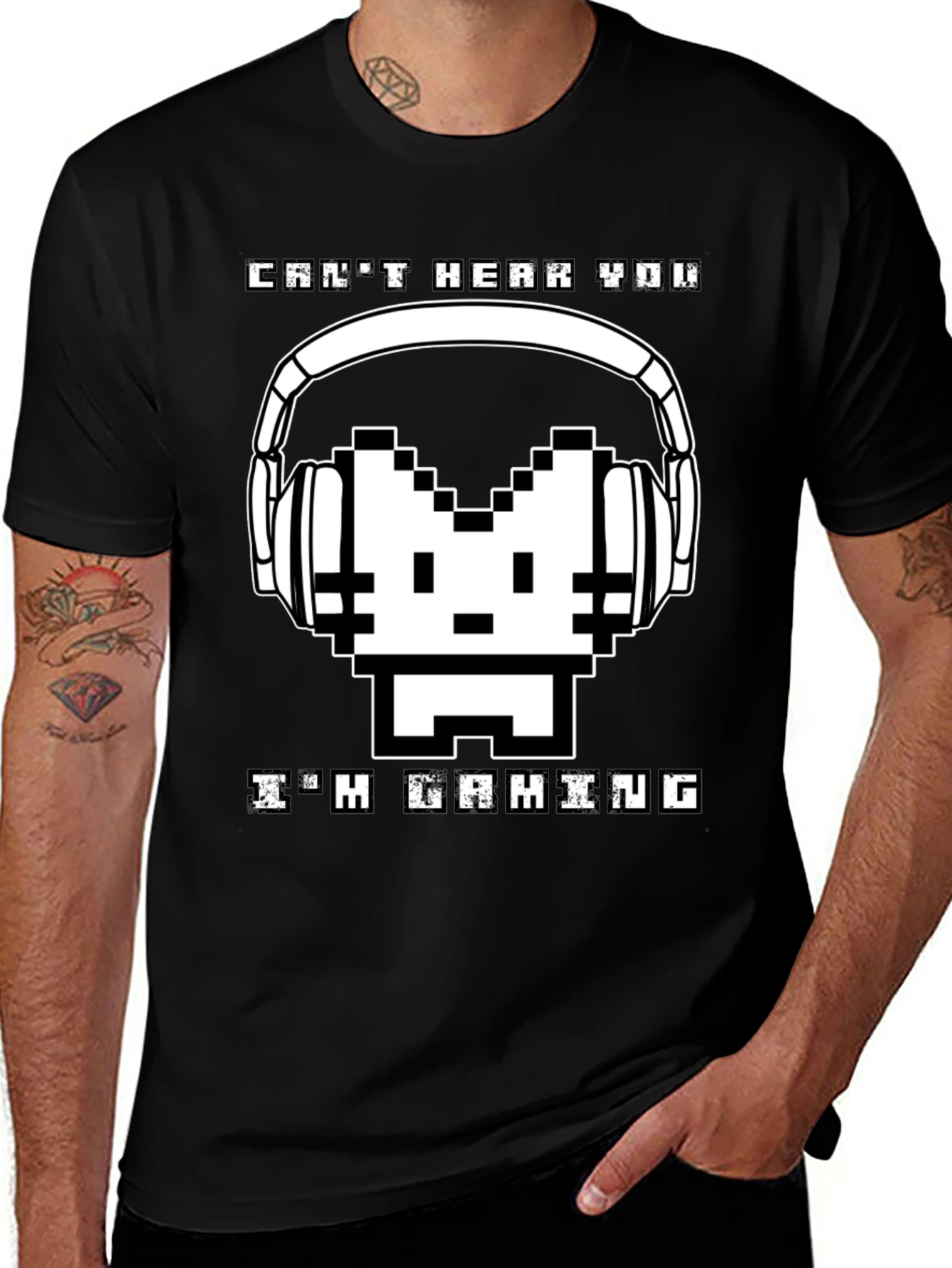 Variant 2 of Gamer Tee: "Can't Hear You, I'm Gaming" Pixel Art T-Shirt