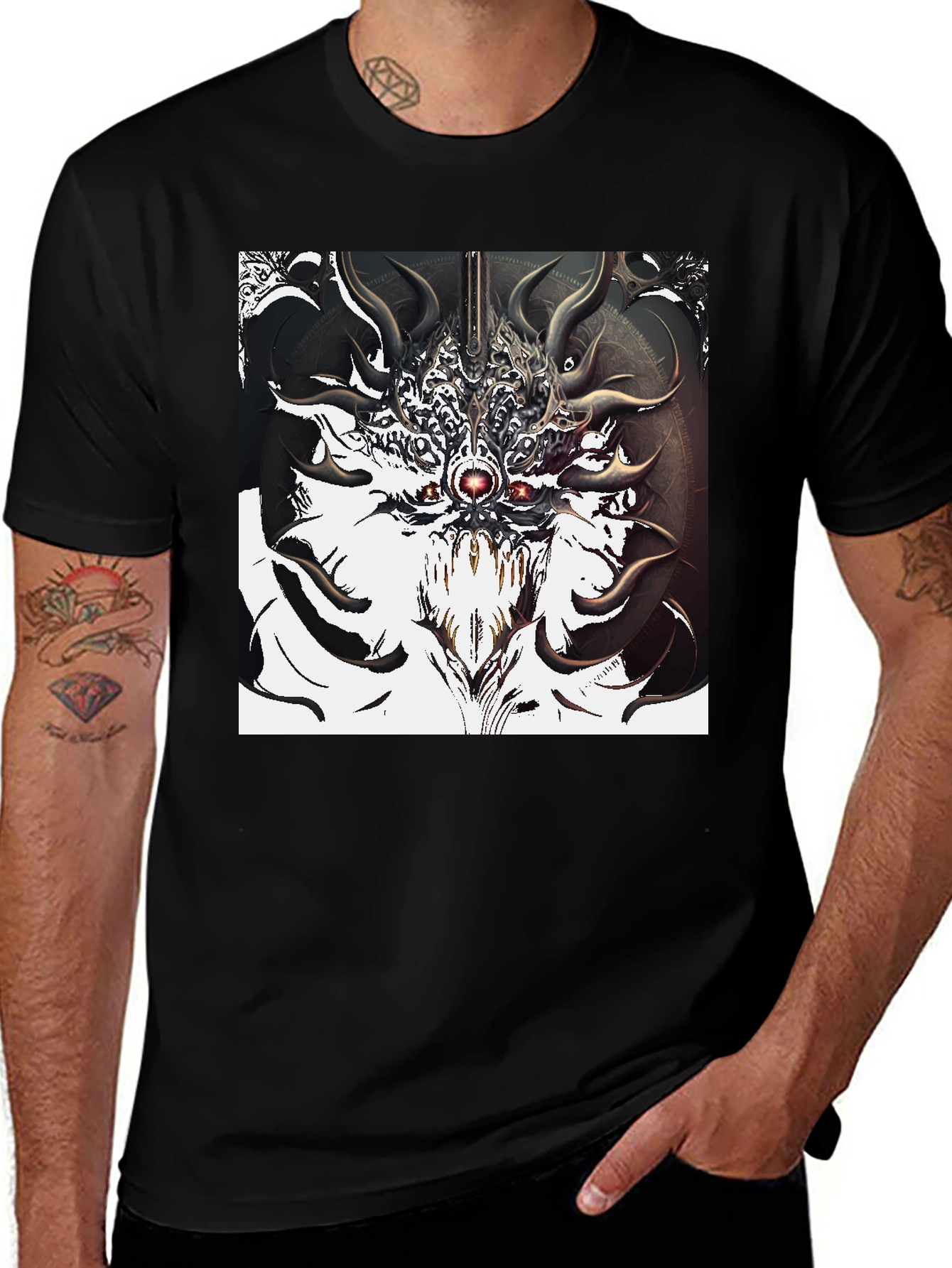 Variant 18 of Abstract Creature Graphic Tee - Black Cotton T-Shirt