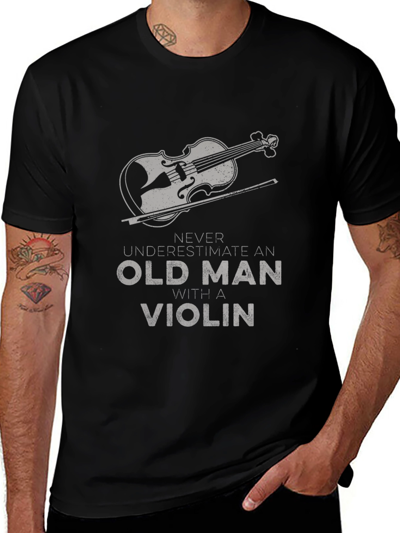 Variant 14 of Old Man Violin T-Shirt - Black