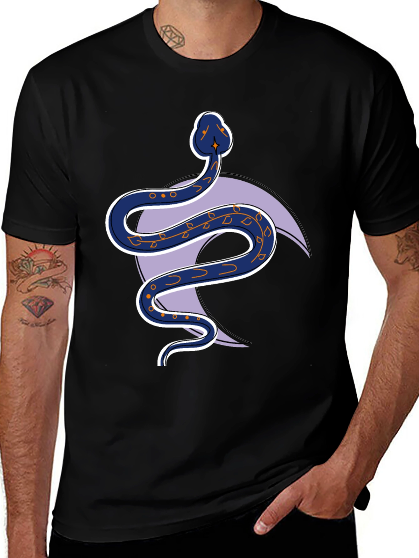 Black Snake and Crescent Moon Graphic Tee main image