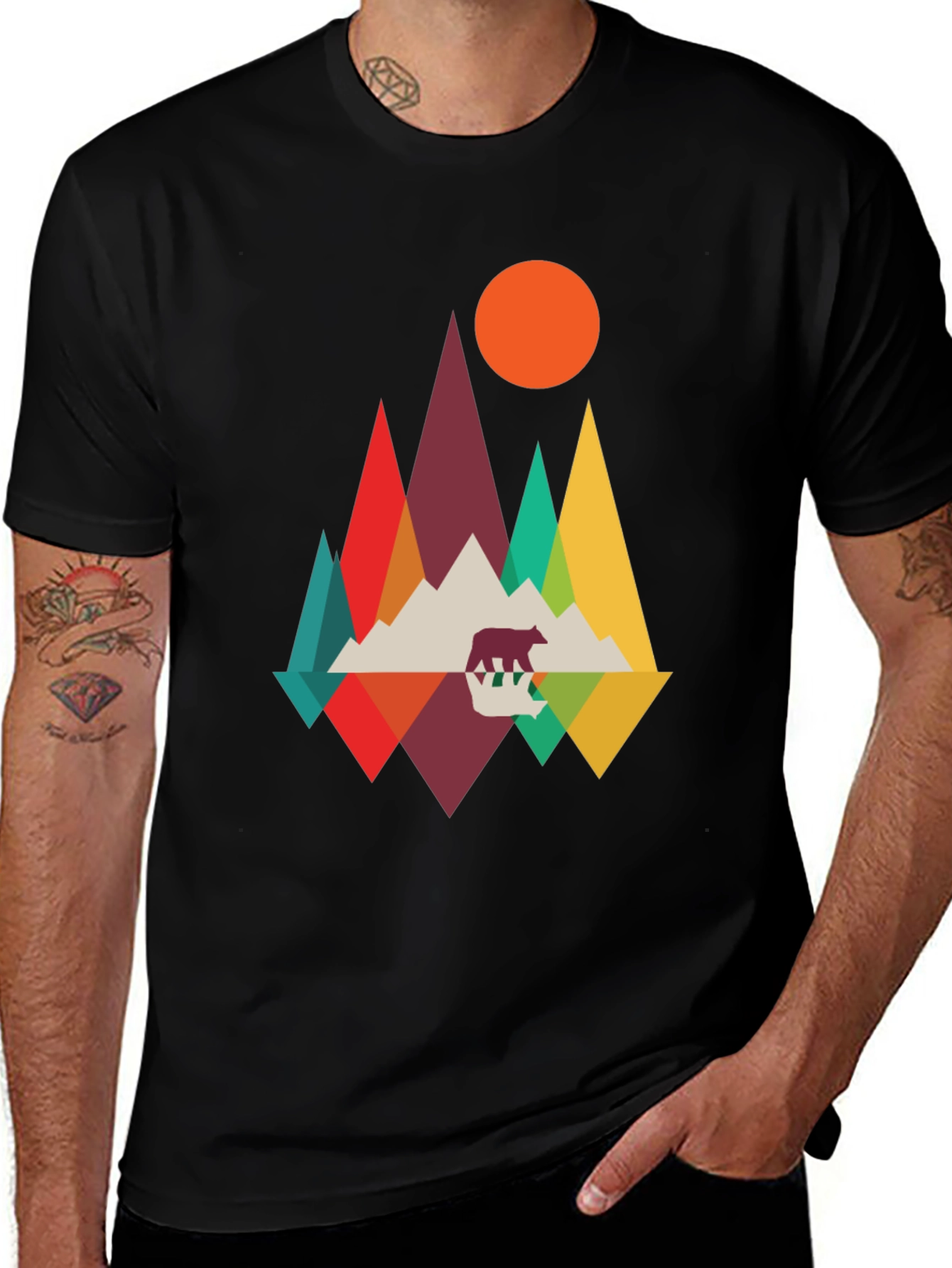 Variant 8 of Geometric Mountain Bear T-Shirt - Nature Inspired Graphic Tee