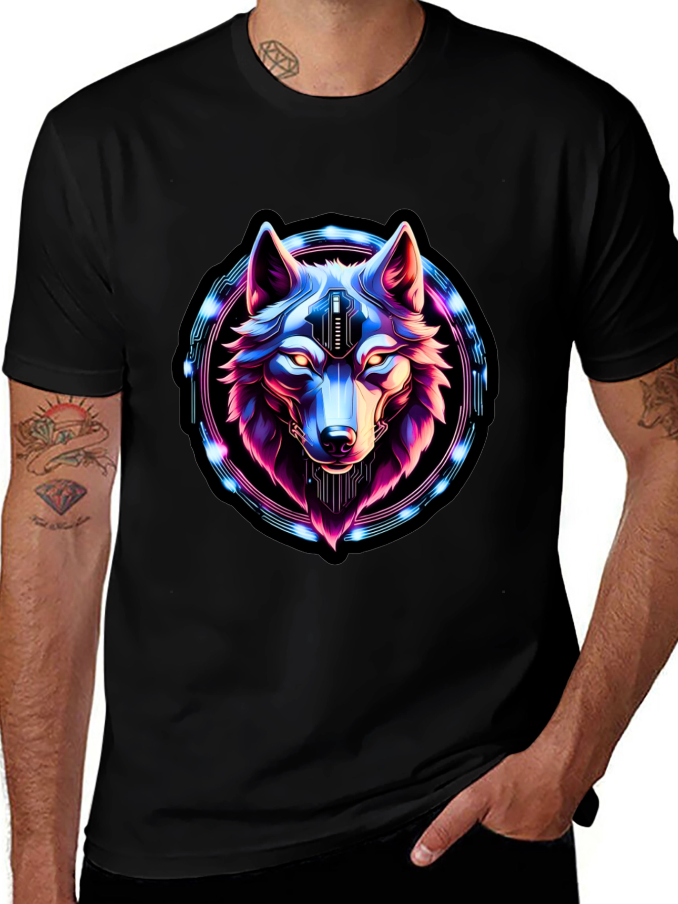 Variant 24 of Cyberpunk Wolf Graphic Tee - Futuristic Style