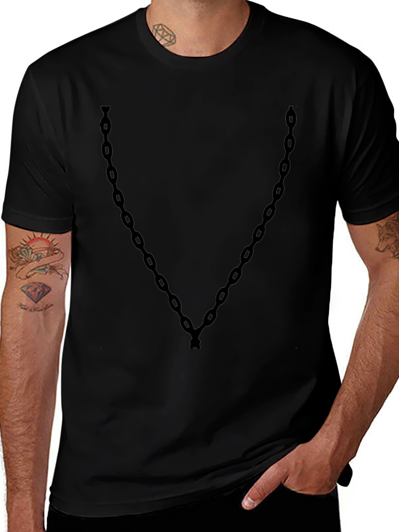 Variant 6 of Men's Black Chain Graphic Tee - Casual Style