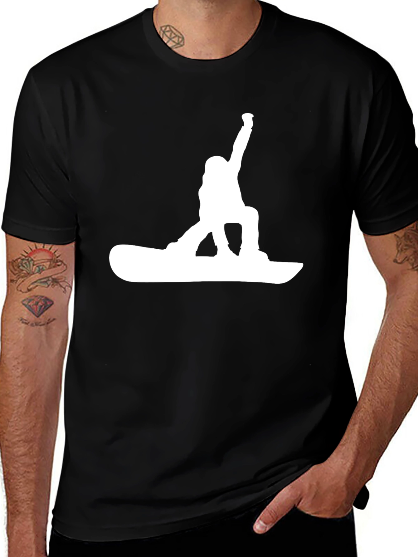 Variant 15 of Snowboarder Graphic Tee - Black Cotton T-Shirt