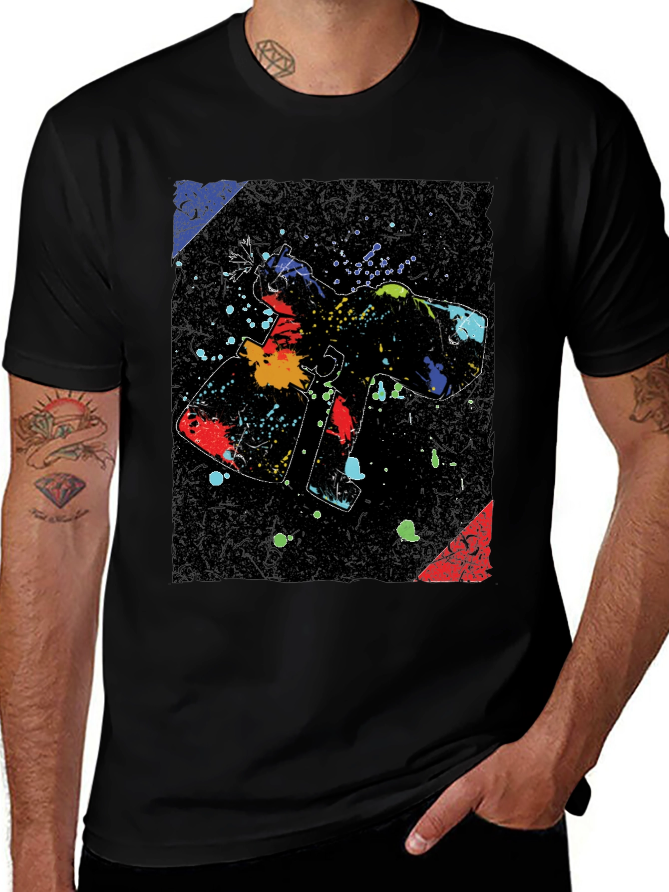 Variant 25 of Abstract Paint Gun Graphic Black T-Shirt