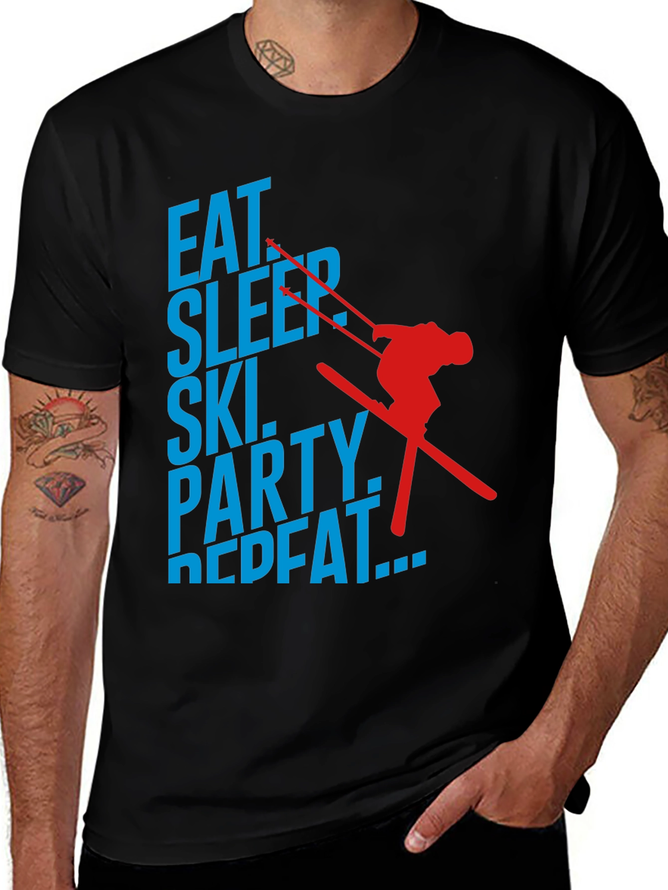 Variant 26 of Eat Sleep Ski Party Repeat Black Graphic Tee