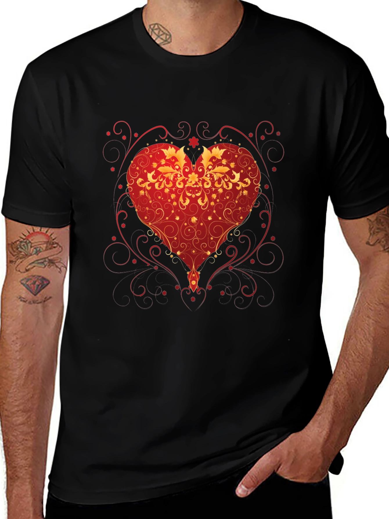 Variant 17 of Heart Swirl Graphic Tee - Men's Black T-Shirt