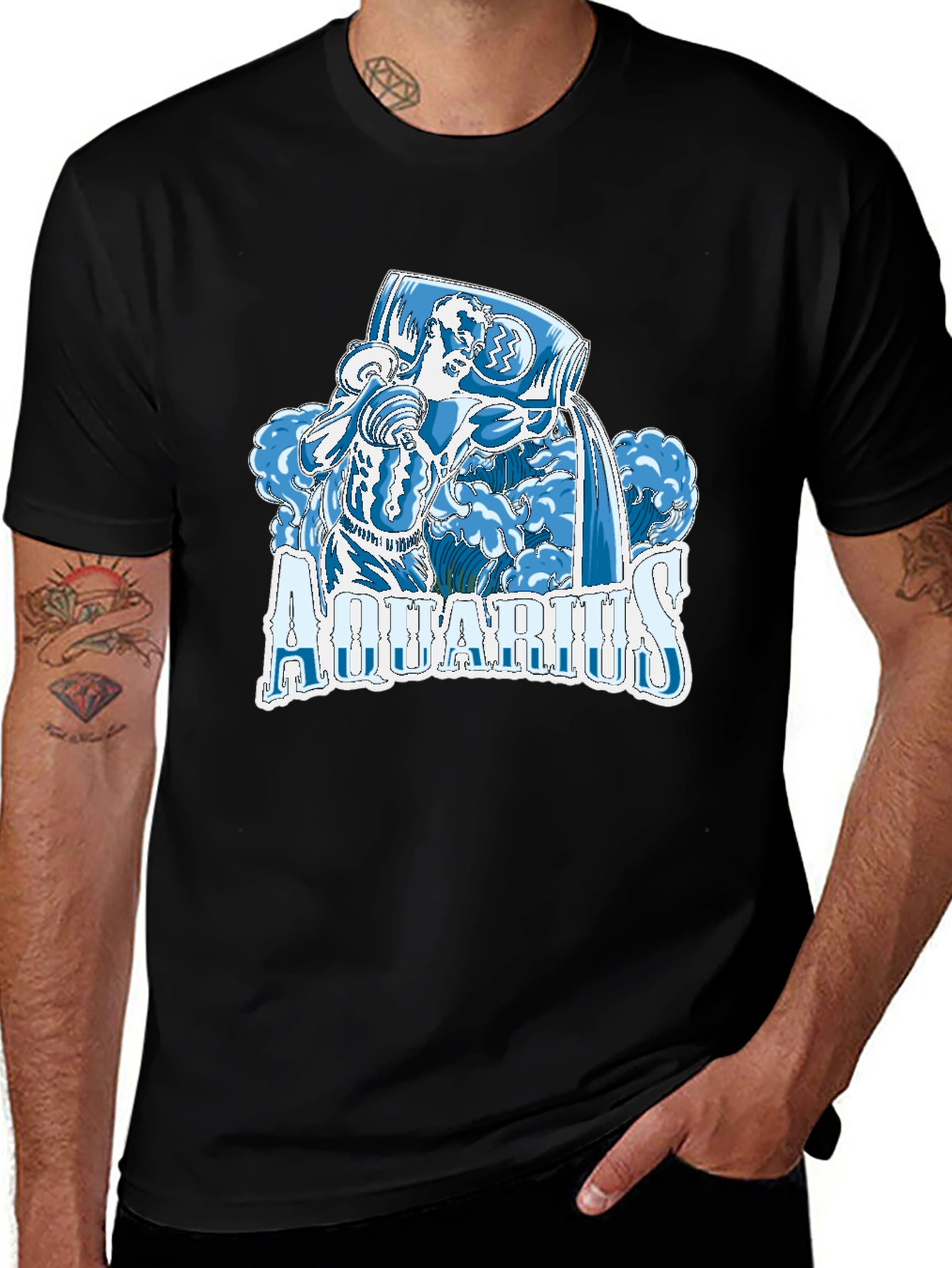 Aquarius Zodiac Black Graphic Tee