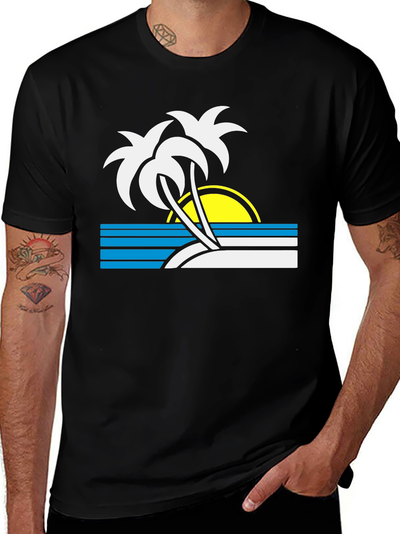 Variant 24 of Retro Sunset Palm Tree T-Shirt - Black