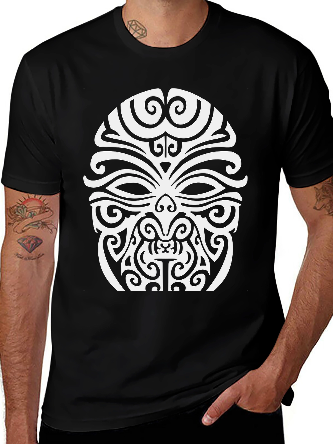 Variant 24 of Tribal Mask Graphic Black T-Shirt