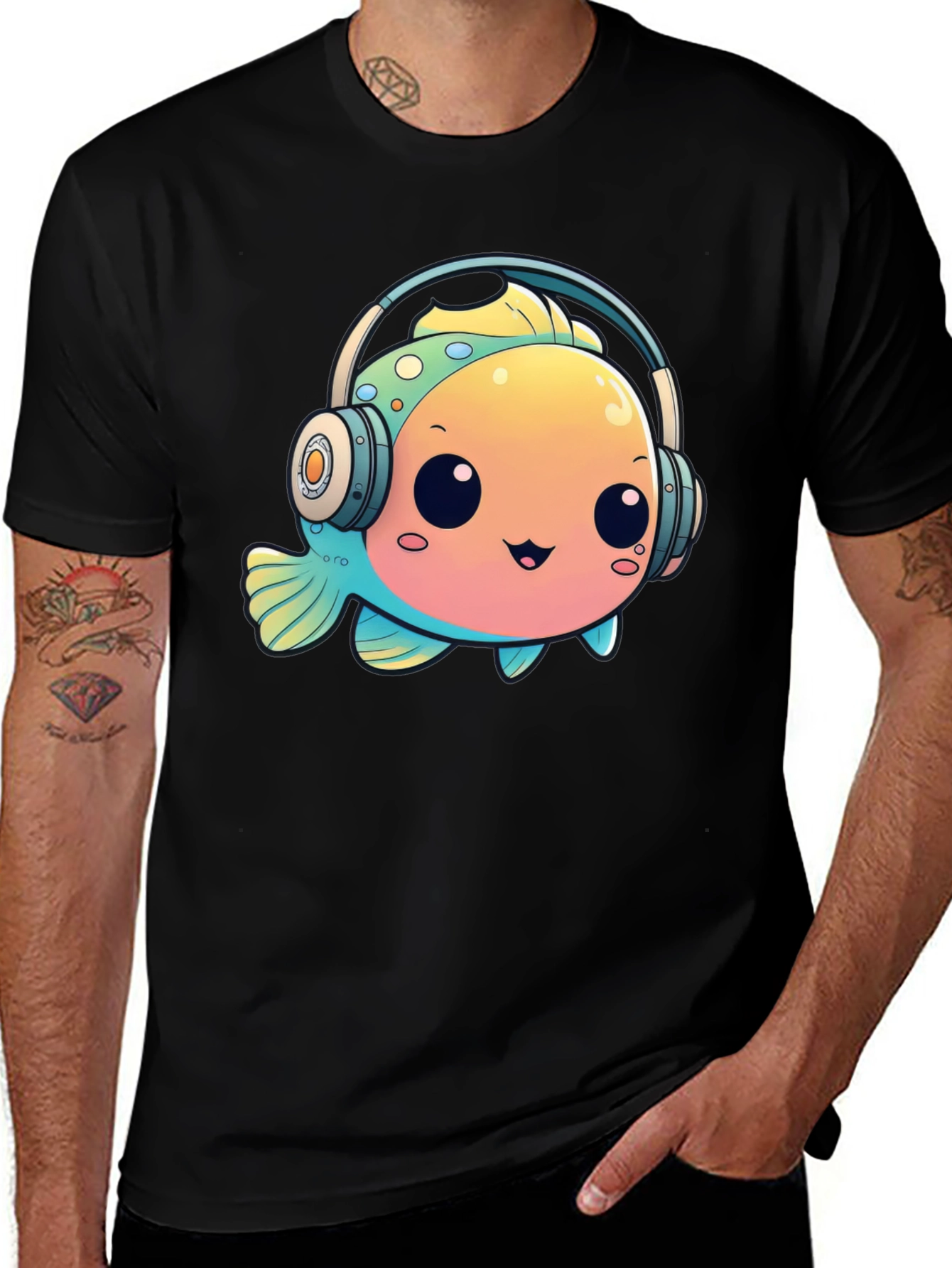 Variant 15 of Cute Fish with Headphones Graphic Tee