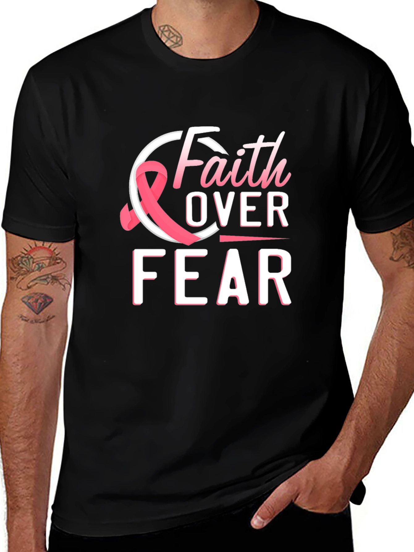 Variant 5 of Faith Over Fear Breast Cancer Awareness T-Shirt