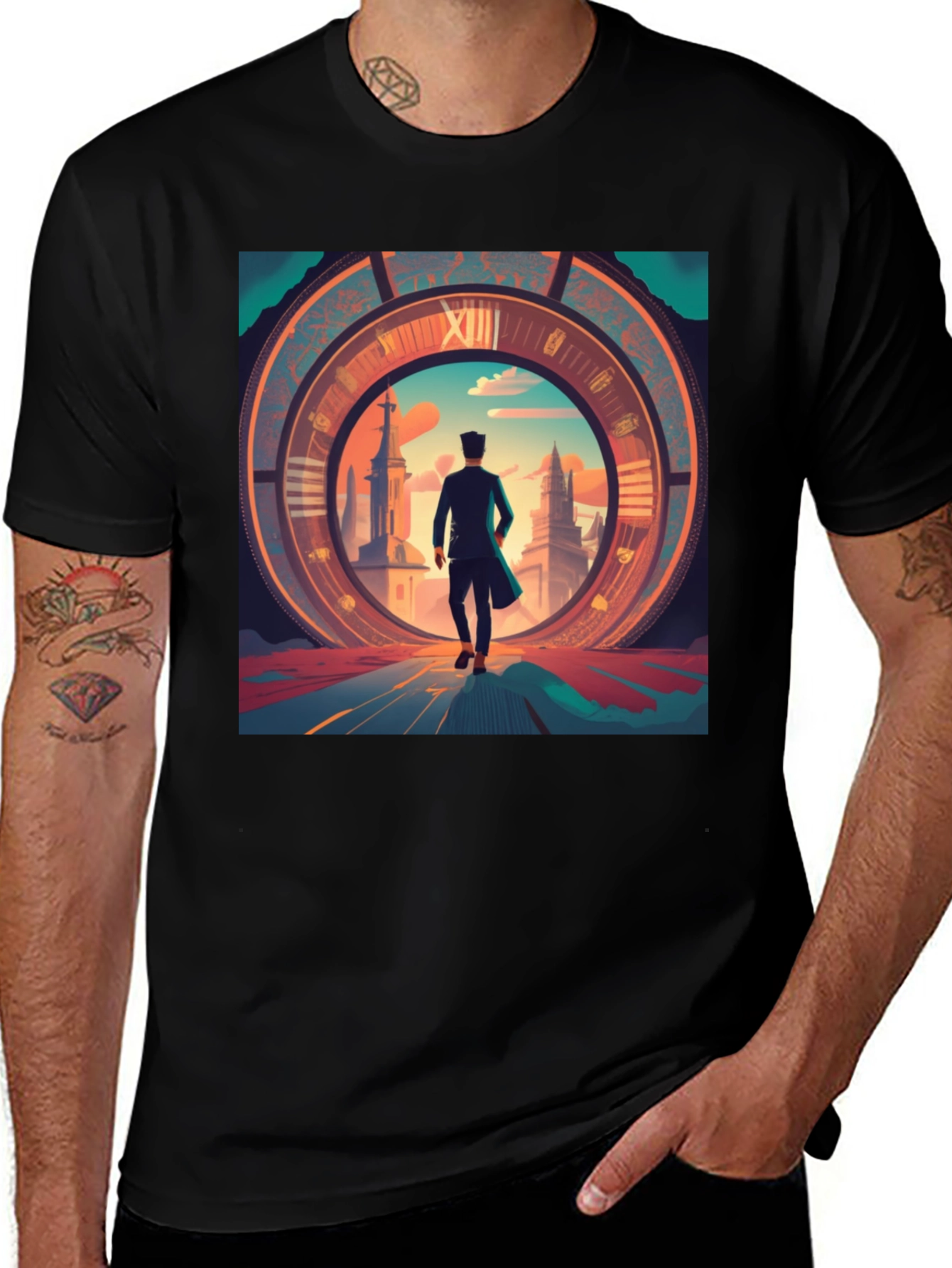 Variant 29 of Time Traveler Graphic Tee - Black Cotton Blend Shirt
