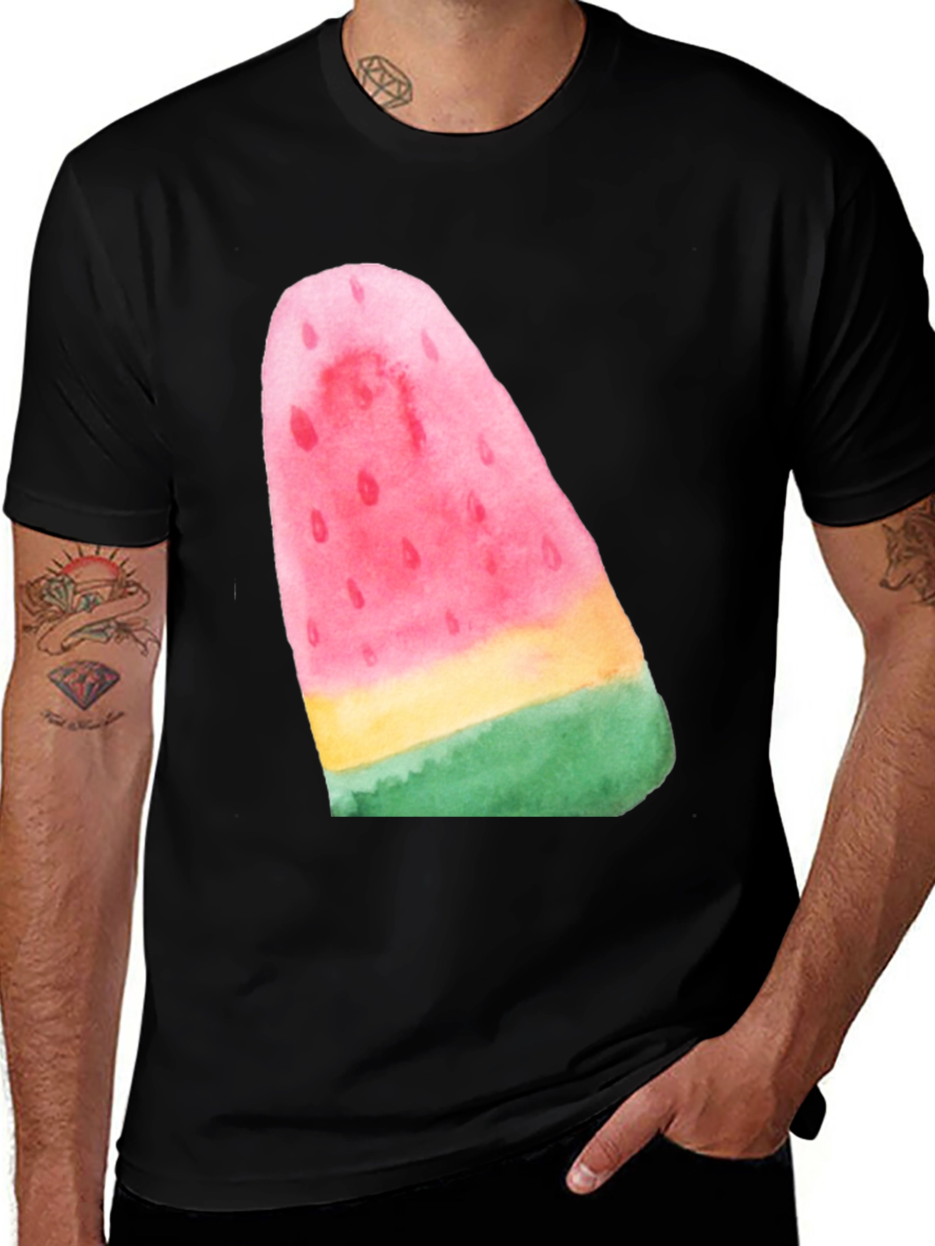 Variant 2 of Watercolor Watermelon Slice Black T-Shirt