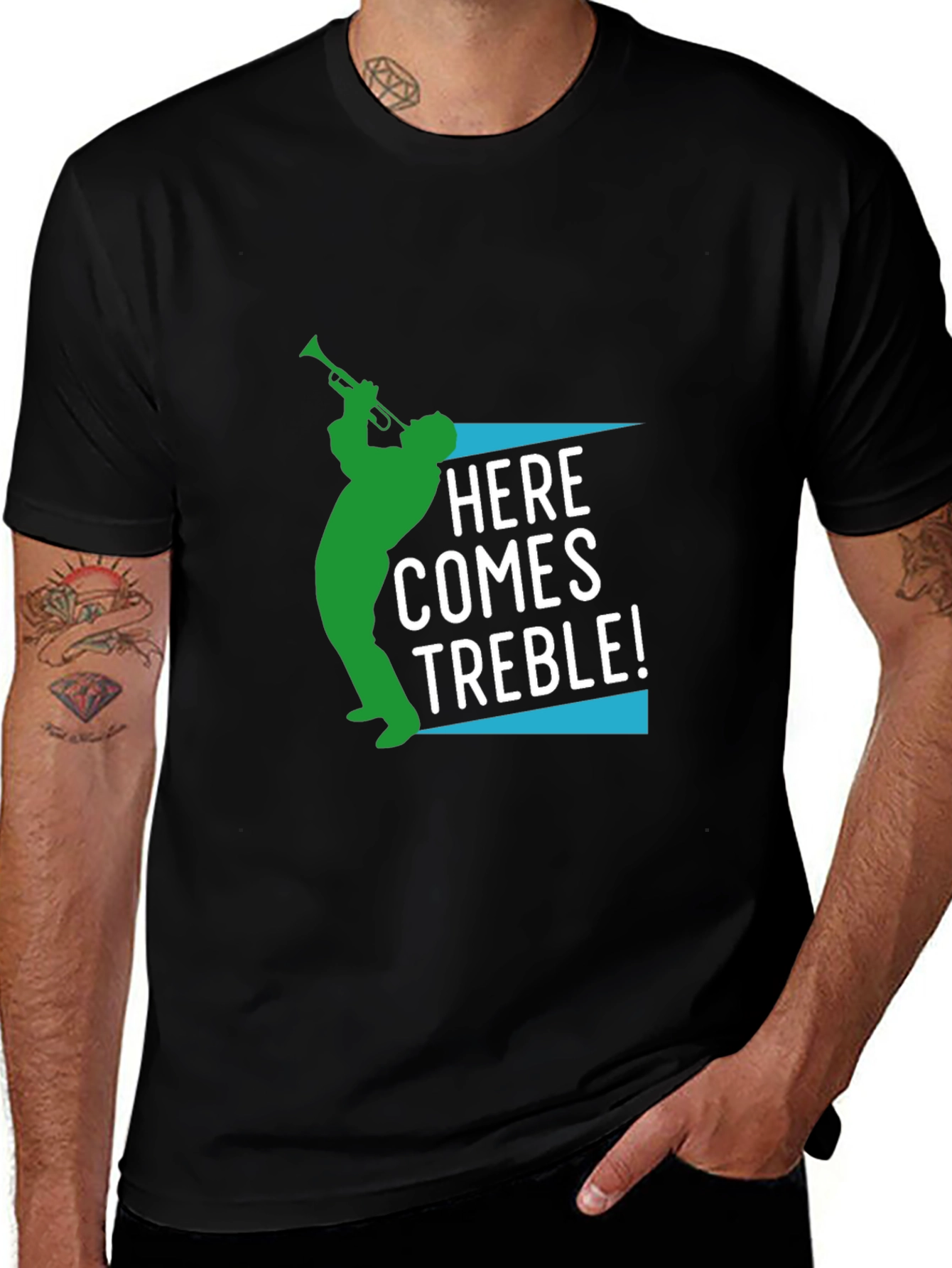 Here Comes Treble! Black Graphic T-Shirt