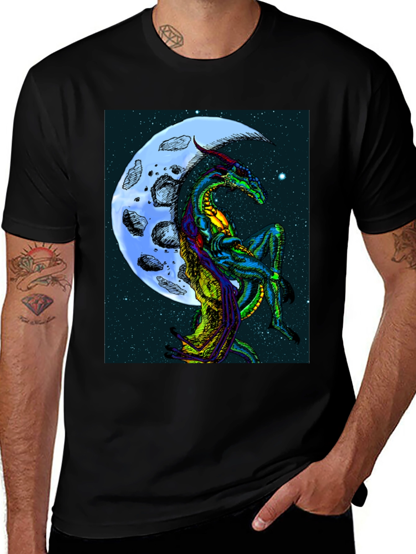 Variant 19 of Dragon Moon Graphic T-Shirt - Fantasy Print Tee