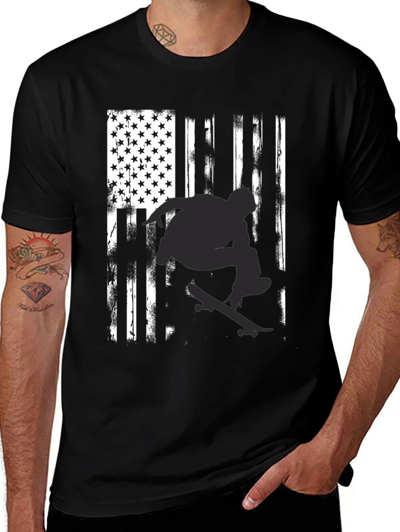 Skateboarder USA Flag Graphic T-Shirt