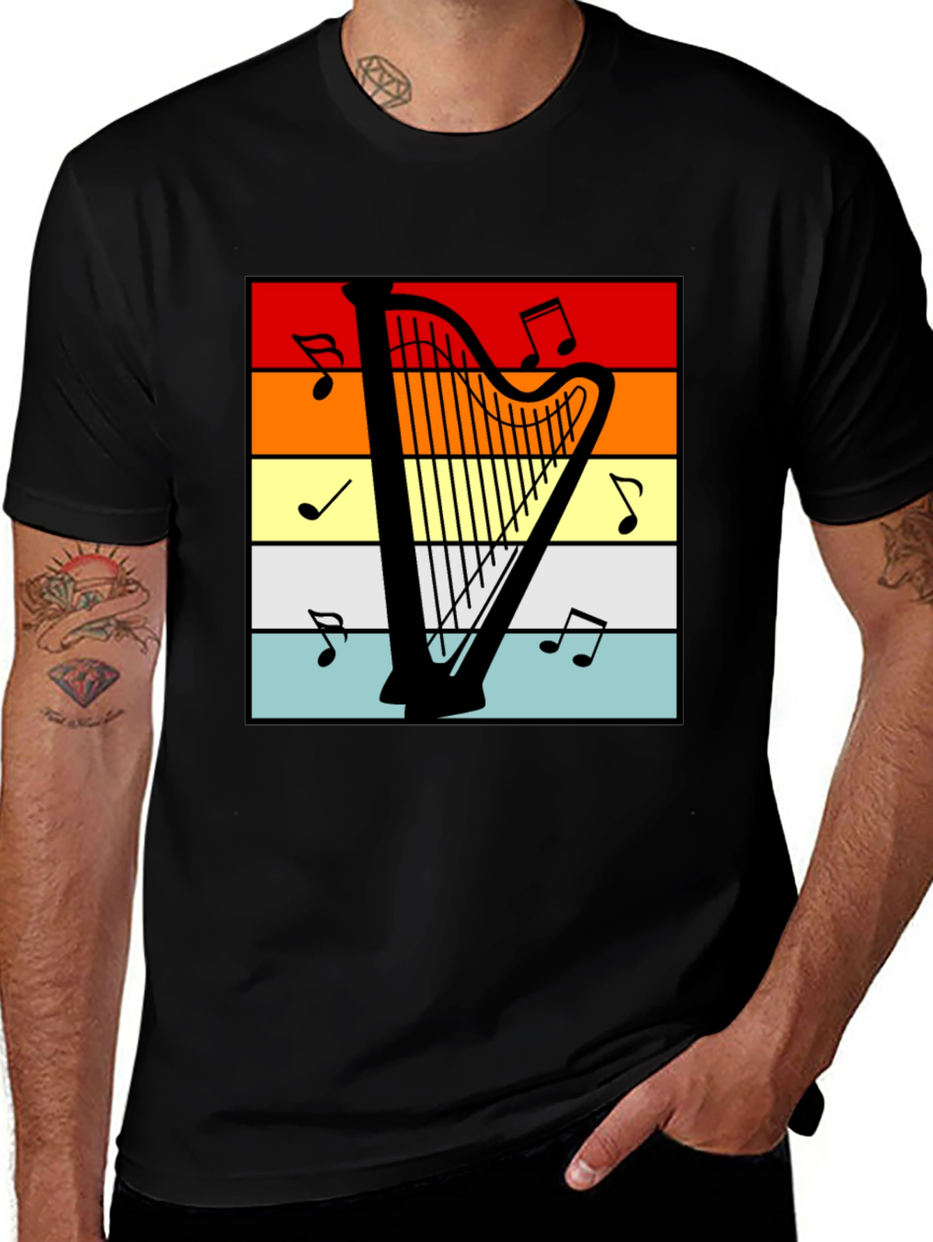 Variant 12 of Retro Harp Music T-Shirt for Musicians