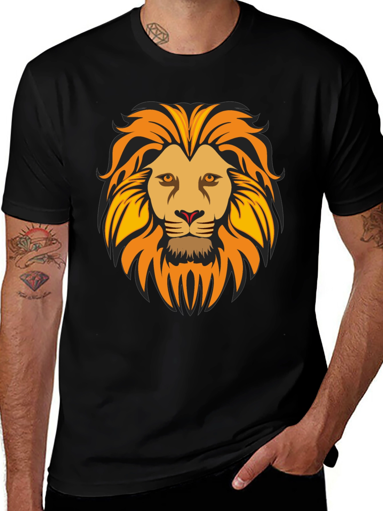 Variant 30 of Lion Head Graphic Tee - Black Short Sleeve Shirt