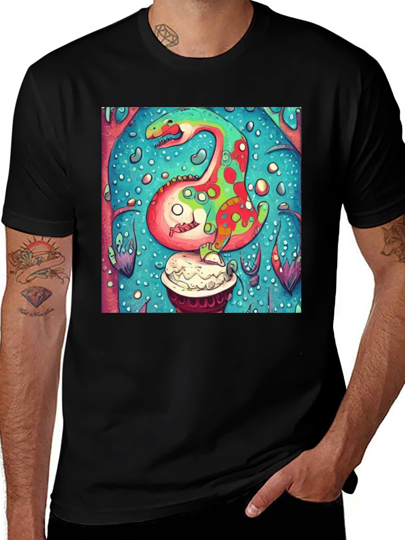 Variant 17 of Dinosaur Cupcake Graphic T-Shirt - Unique Art Tee