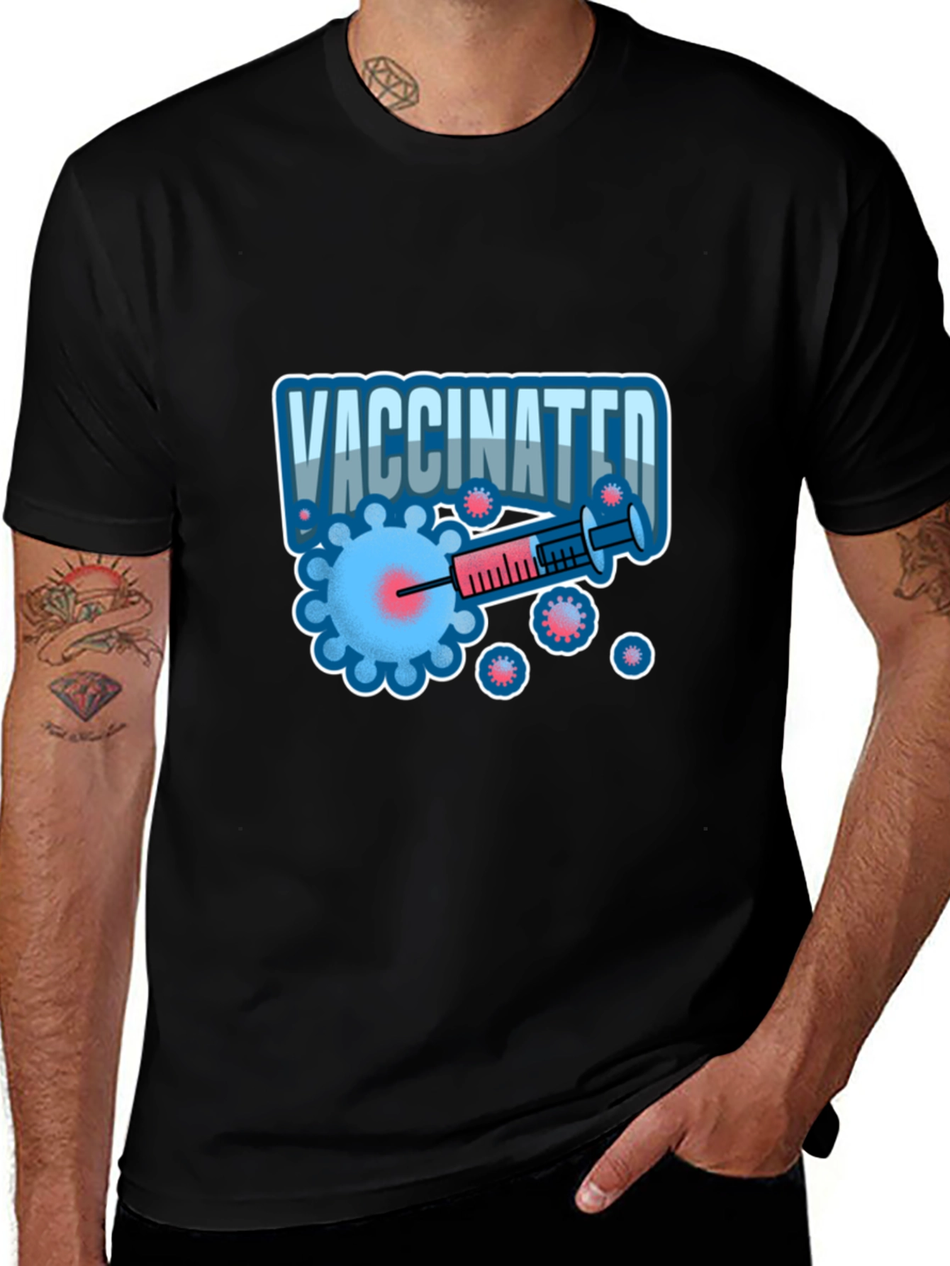 Variant 12 of Vaccinated Graphic T-Shirt - Black Crew Neck