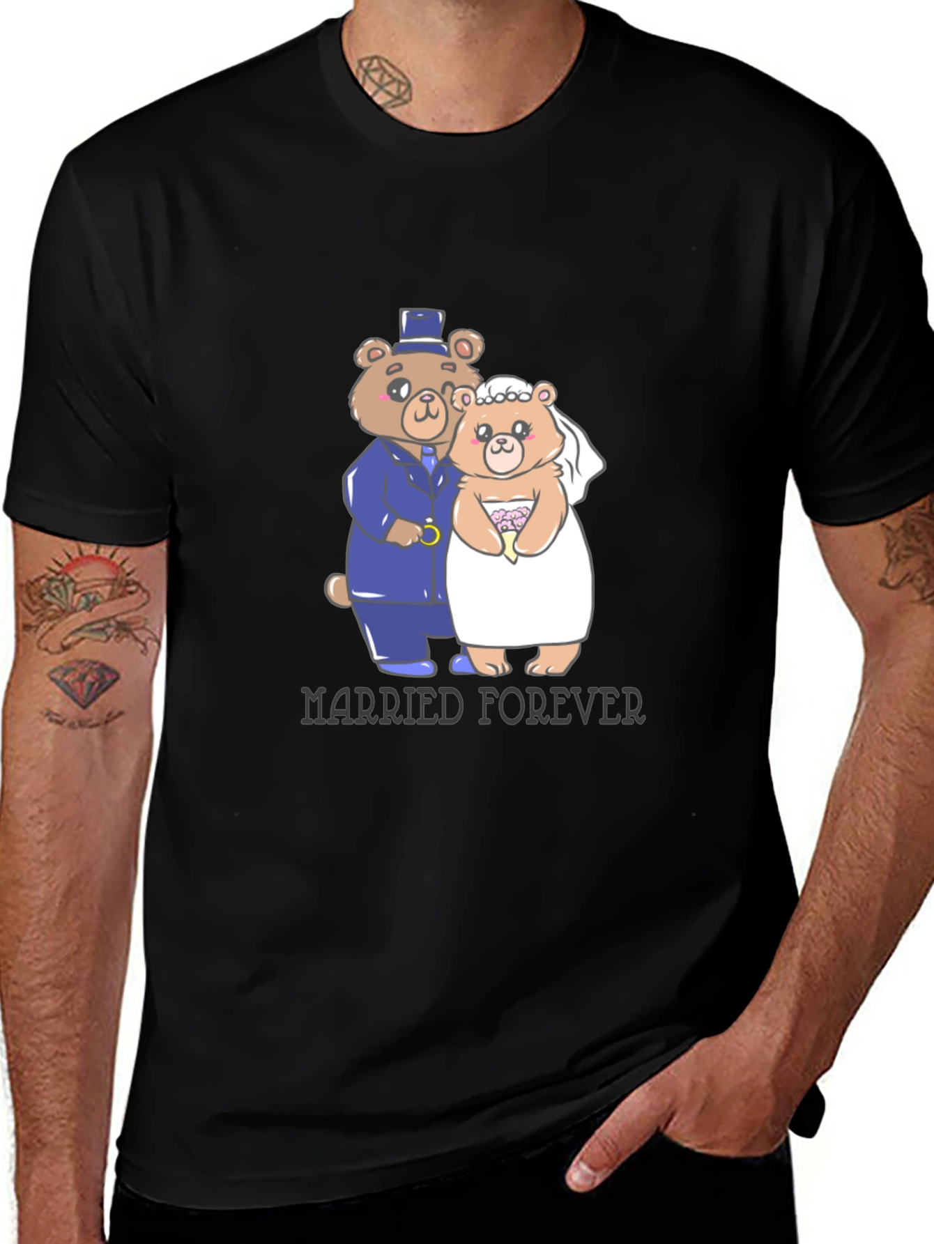 Married Forever Teddy Bear T-Shirt -  Cute Wedding Apparel